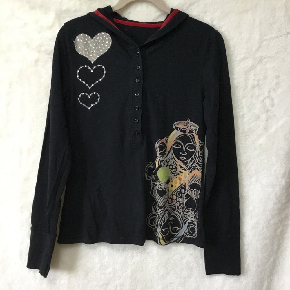 Black with Multi-Heart Hoodie Top - Picture 2 of 11